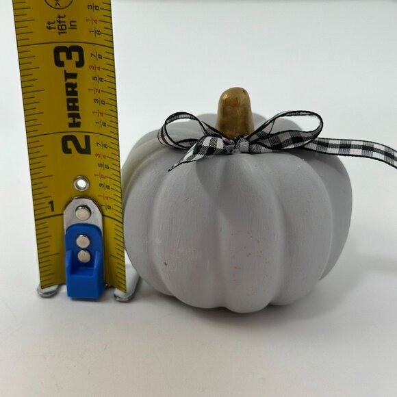 Farmhouse Pumpkin Trio White Gray Green Buffalo Check Ribbon Fall Decor Set - Picture 7 of 10